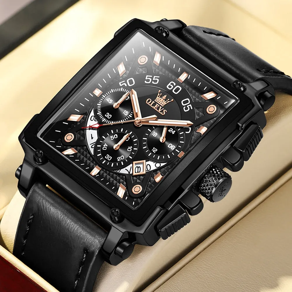 Men's Casual Square Shape Buckle Clasp Waterproof Quartz Wristwatch