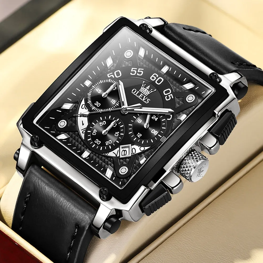 Men's Casual Square Shape Buckle Clasp Waterproof Quartz Wristwatch