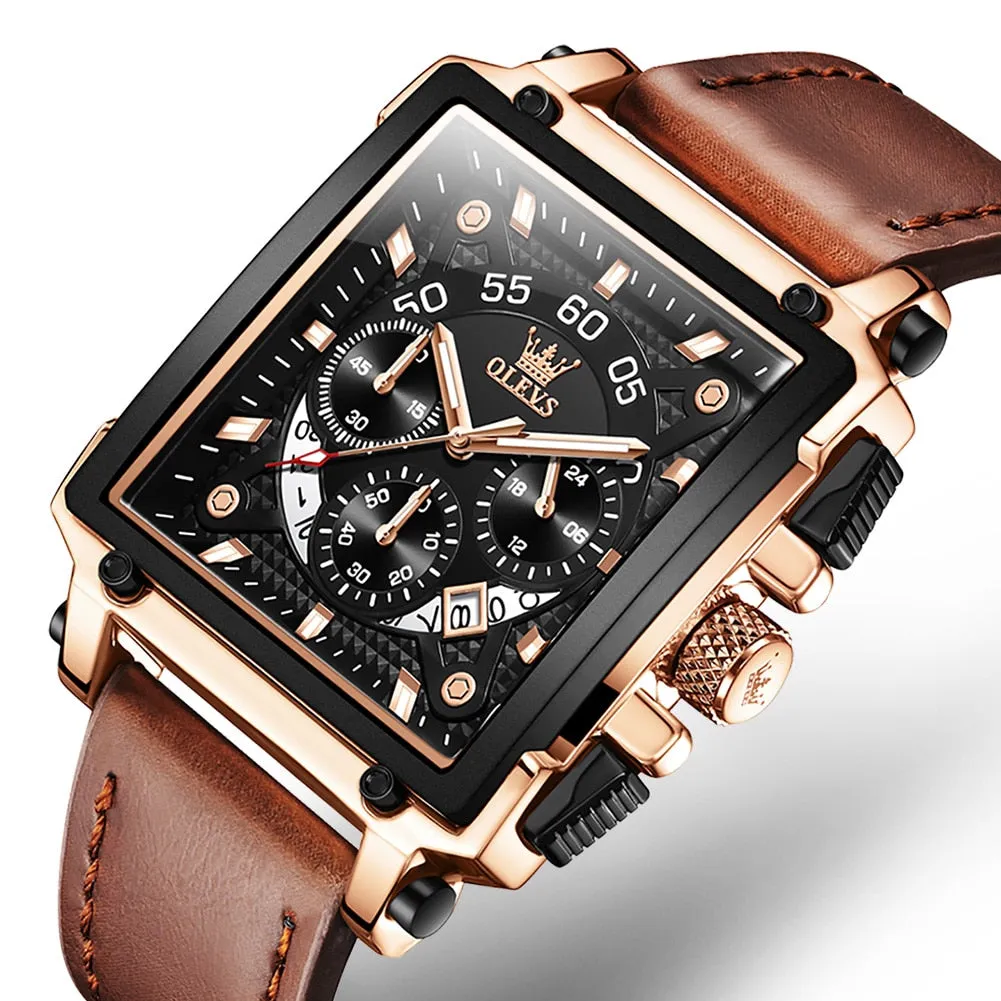 Men's Casual Square Shape Buckle Clasp Waterproof Quartz Wristwatch