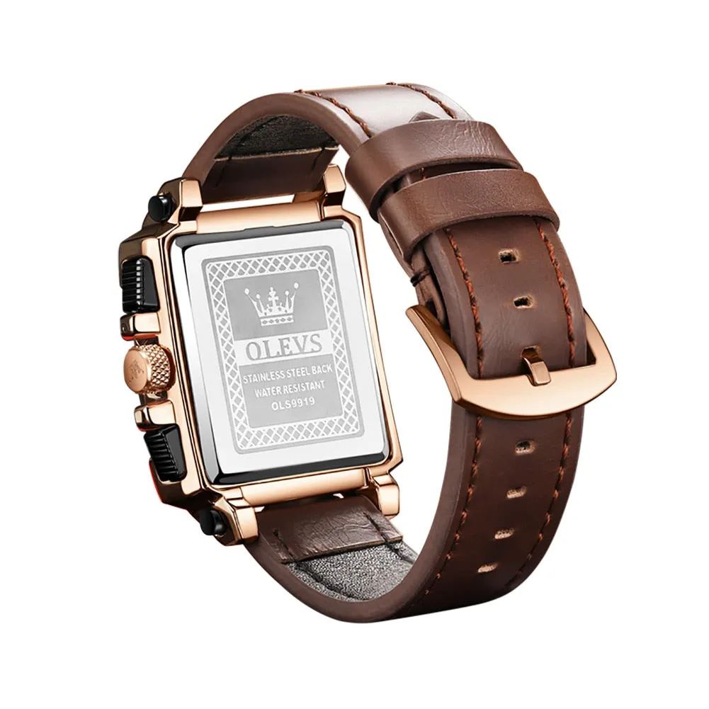 Men's Casual Square Shape Buckle Clasp Waterproof Quartz Wristwatch