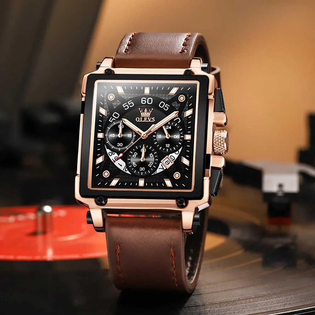 Men's Casual Square Shape Buckle Clasp Waterproof Quartz Wristwatch