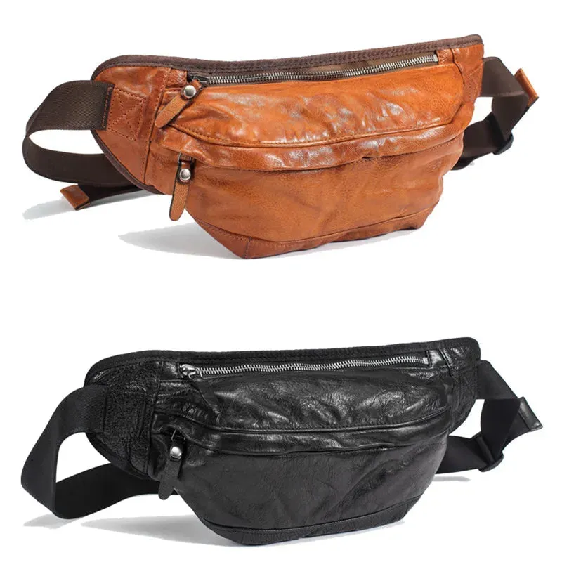 Men's Casual Vintage Style Genuine Cowhide Leather Waterproof Chest Bag