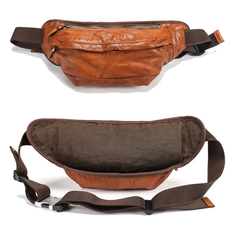 Men's Casual Vintage Style Genuine Cowhide Leather Waterproof Chest Bag