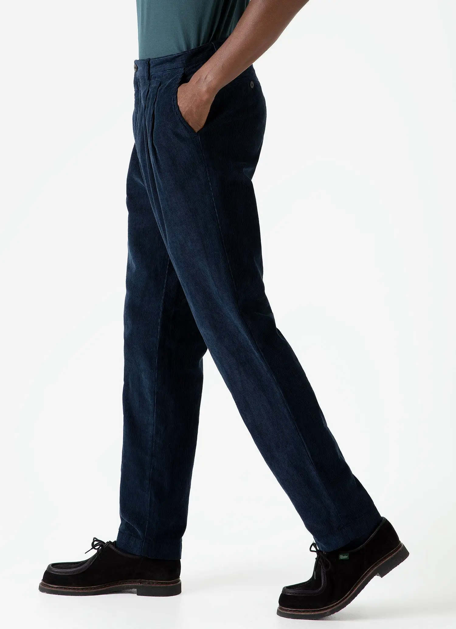 Men's Double Pleat Corduroy Trouser in Navy