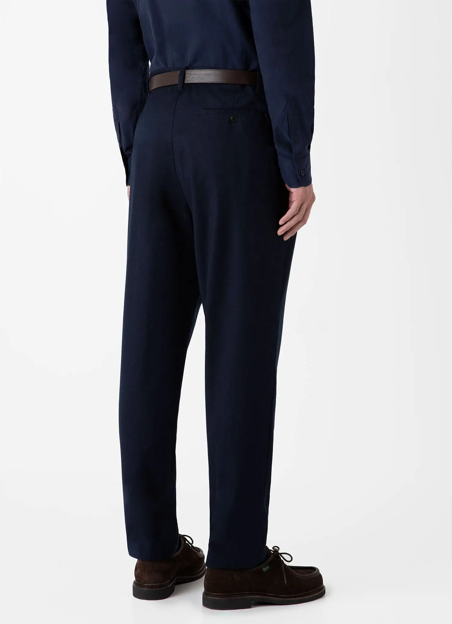 Men's Pleated Wool Flannel Trouser in Navy Melange