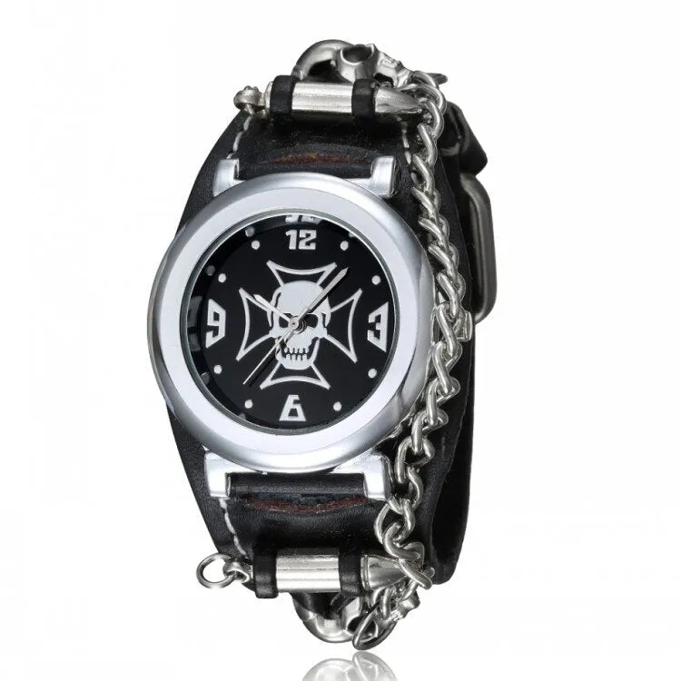 Men's Skull Punk Gothic Synthetic Leather Quartz Movement Sports Watch