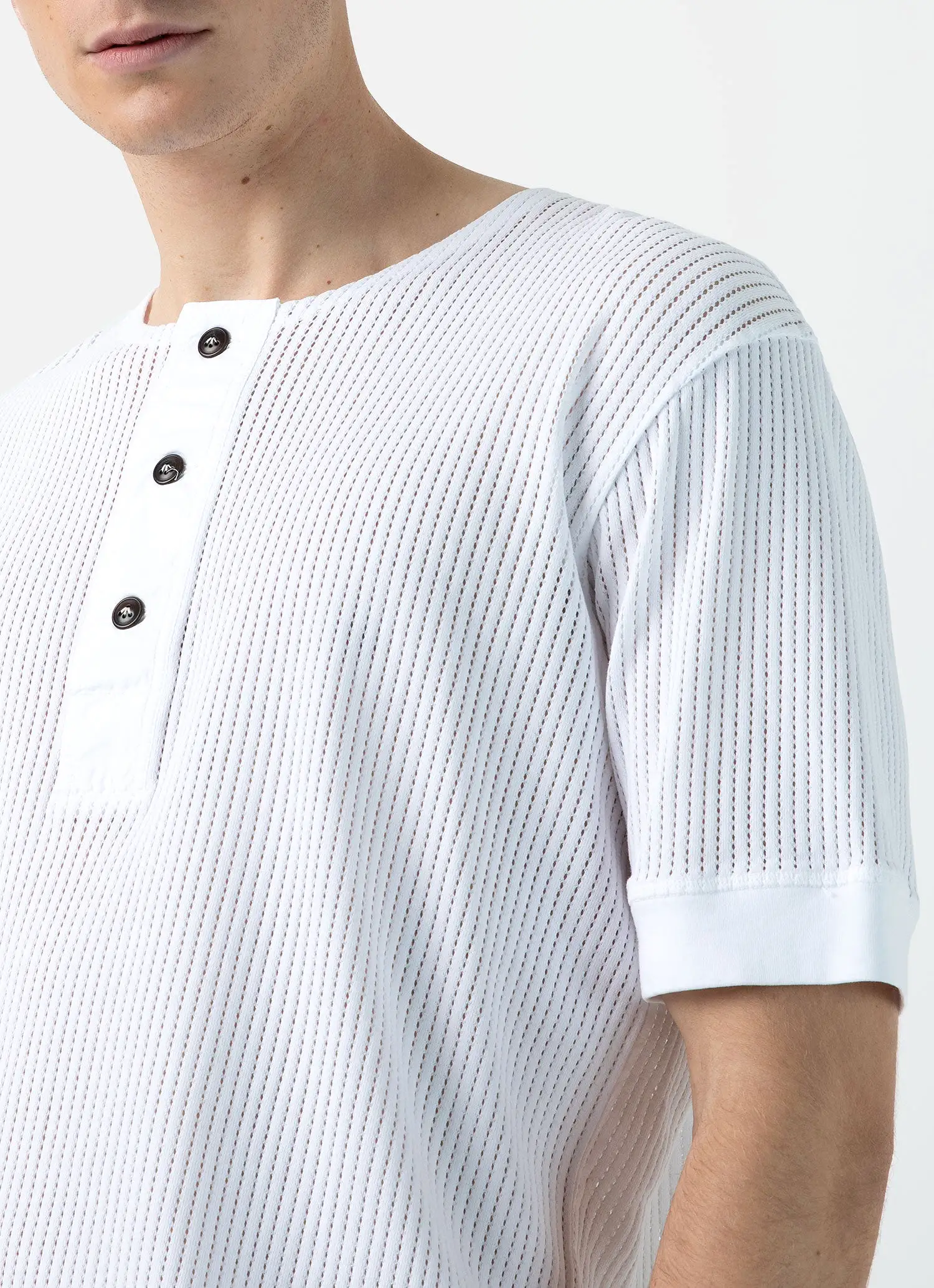 Men's Sunspel x Nigel Cabourn Mesh Henley in White