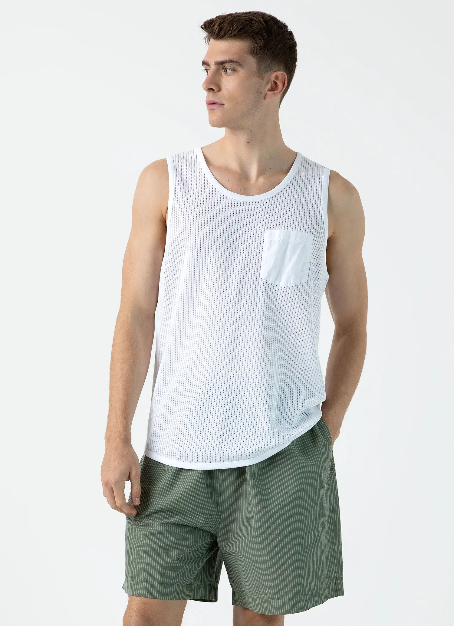 Men's Sunspel x Nigel Cabourn Mesh Vest in White