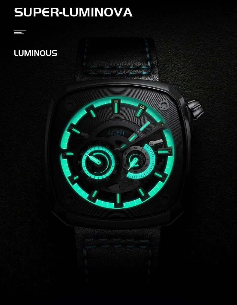 Men's Synthetic Leather Luxury Automatic Mechanical Luminous Wristwatch