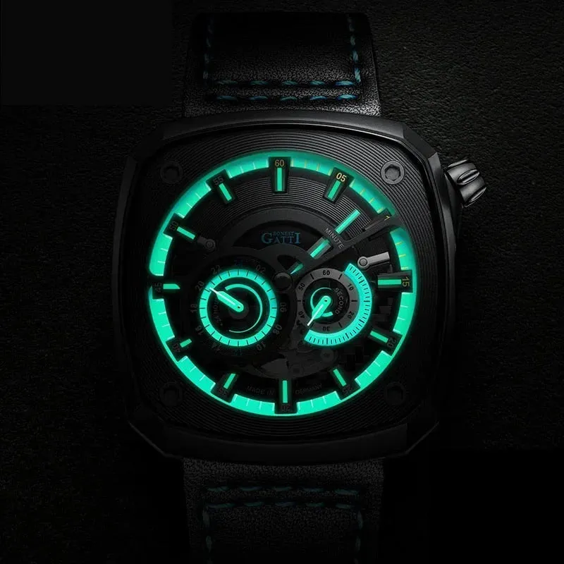 Men's Synthetic Leather Luxury Automatic Mechanical Luminous Wristwatch