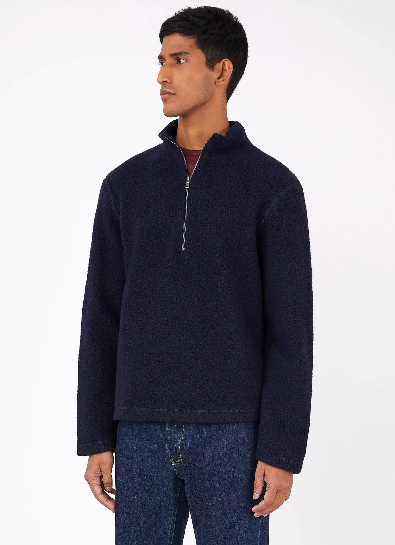 Men's Wool Fleece Zip Neck in Navy