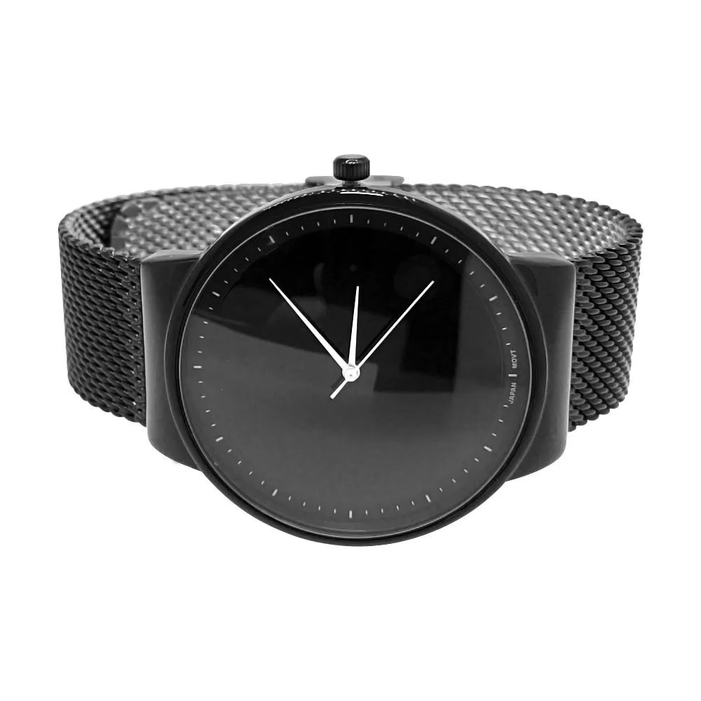 Minimalistic All Black Mesh Band Watch