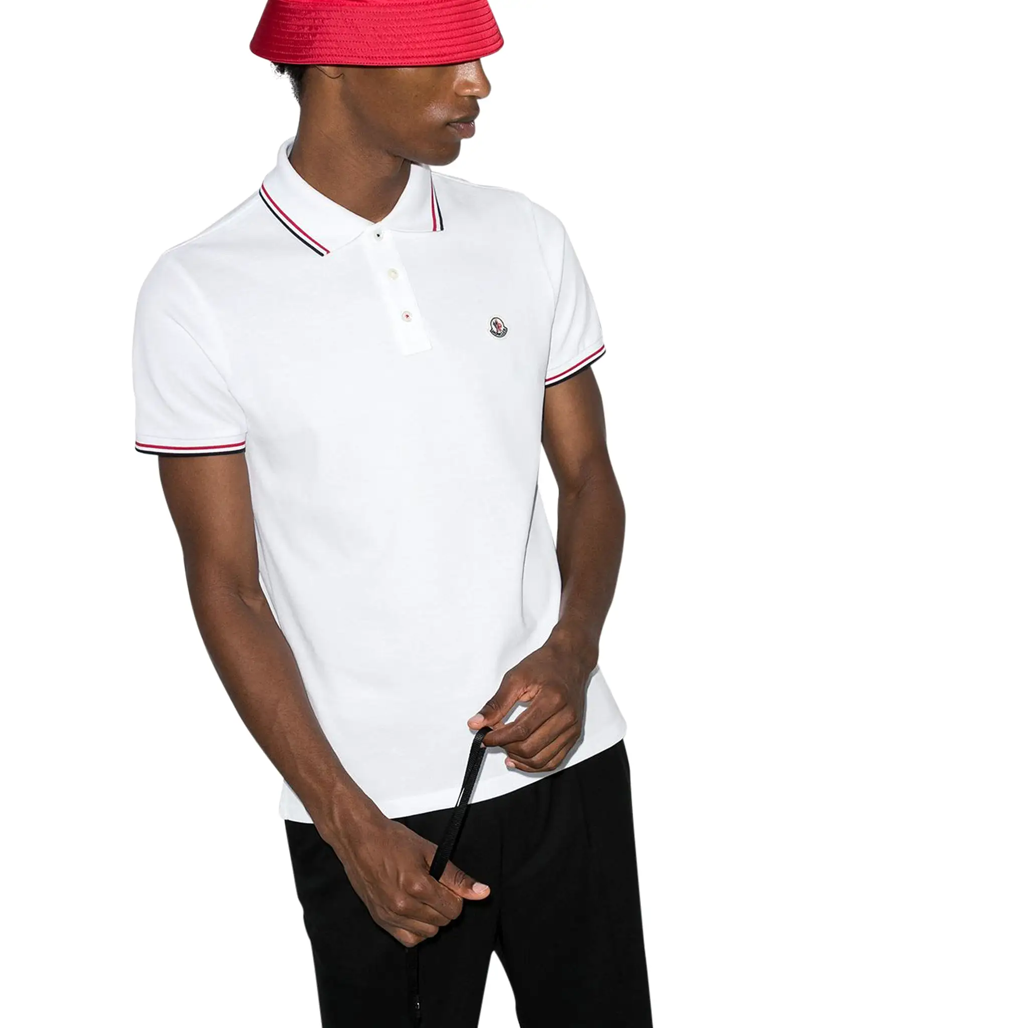 Moncler Logo Patch White Polo Shirt