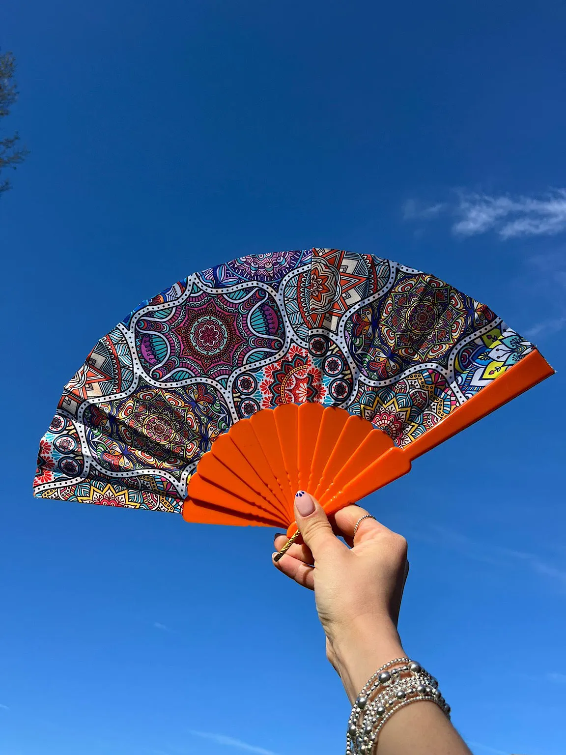 Orange Vibrant Multi Pattern Fan