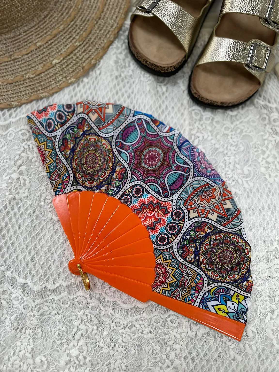 Orange Vibrant Multi Pattern Fan