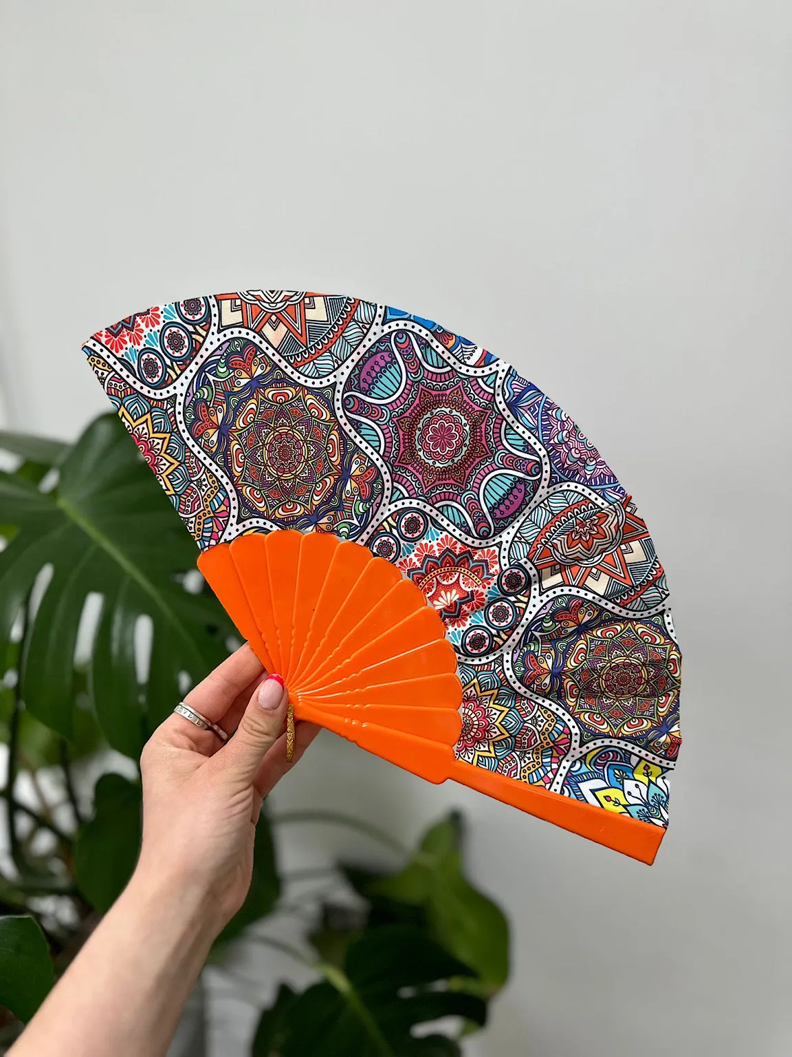 Orange Vibrant Multi Pattern Fan