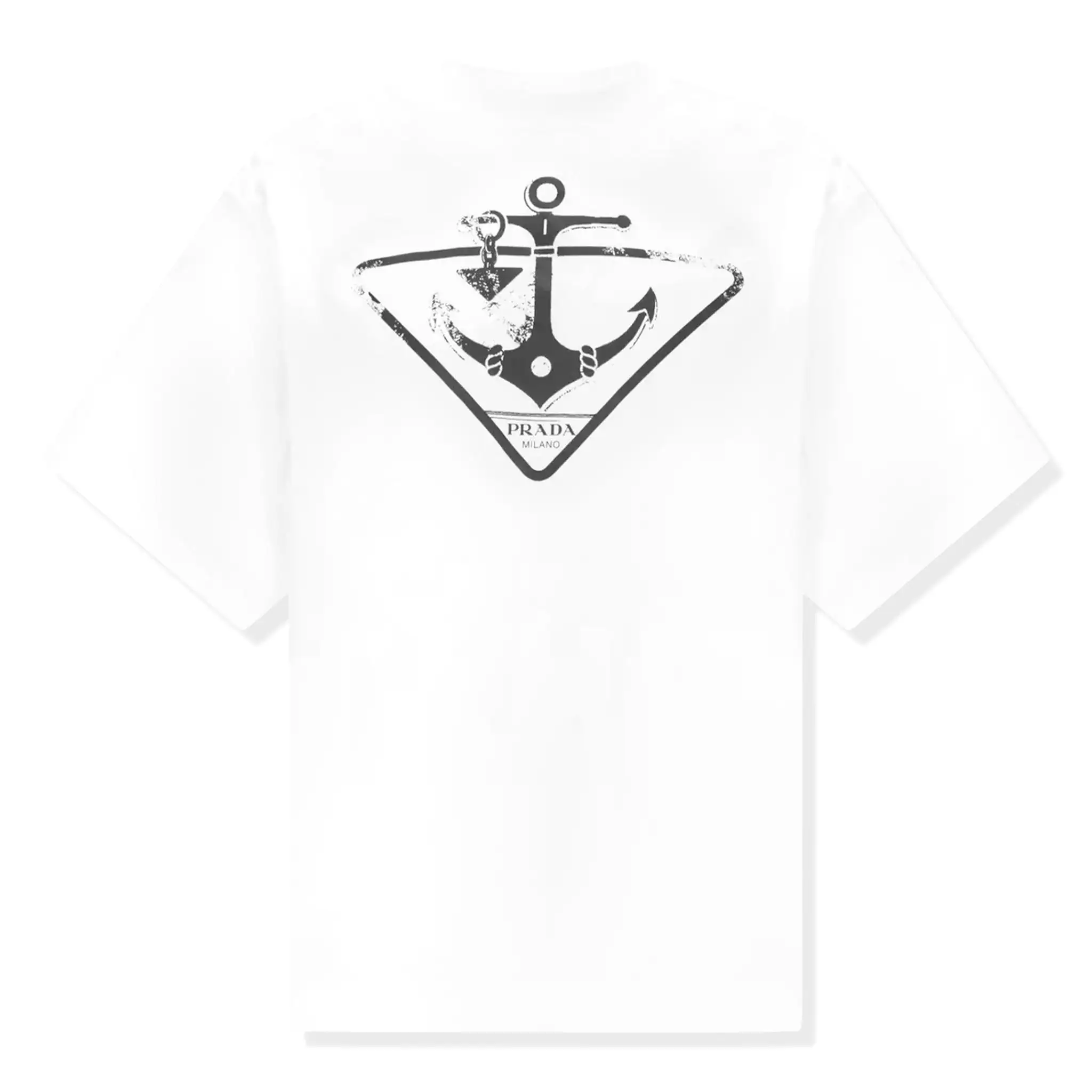 Prada Cotton Triangle Logo Print White T Shirt