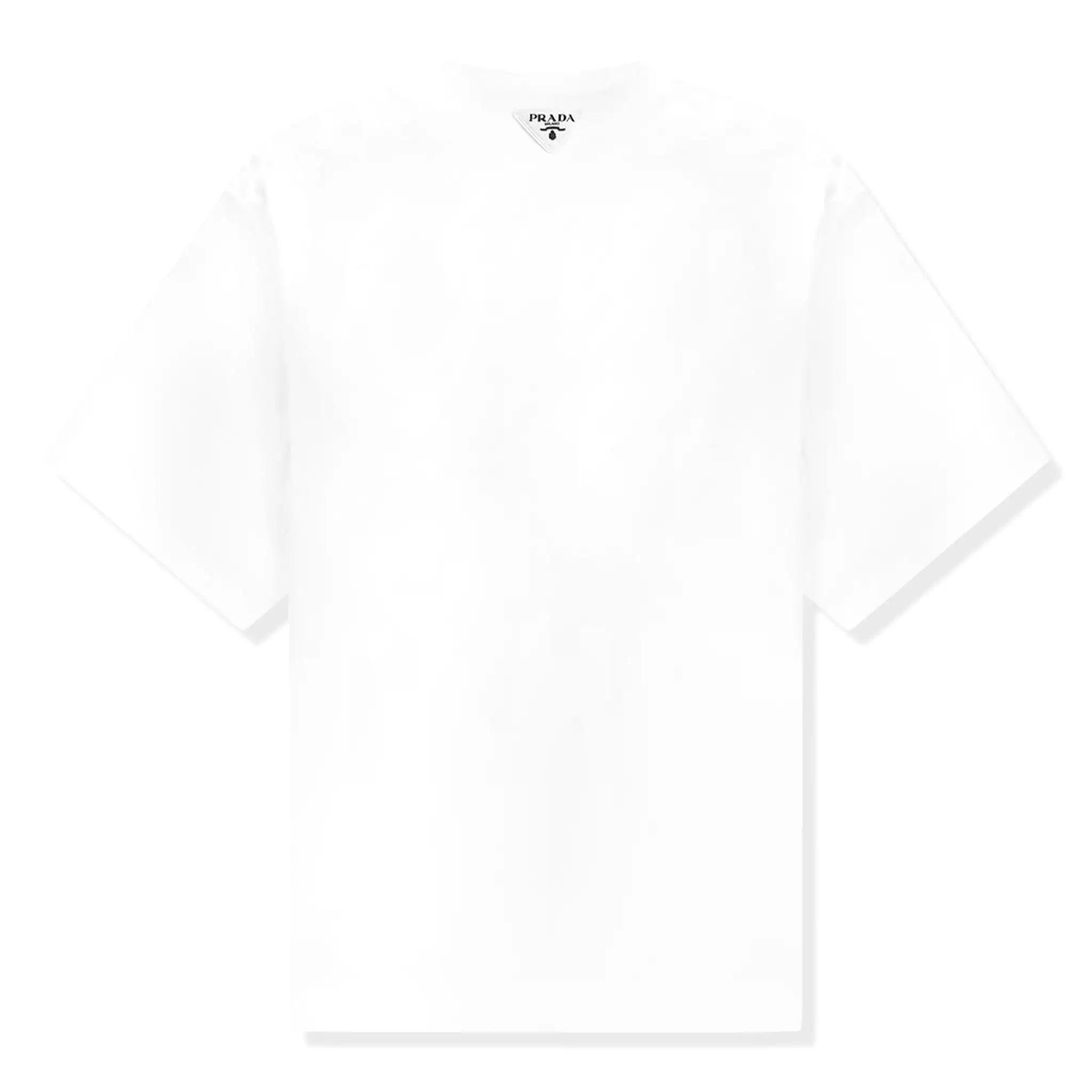 Prada Cotton Triangle Logo Print White T Shirt