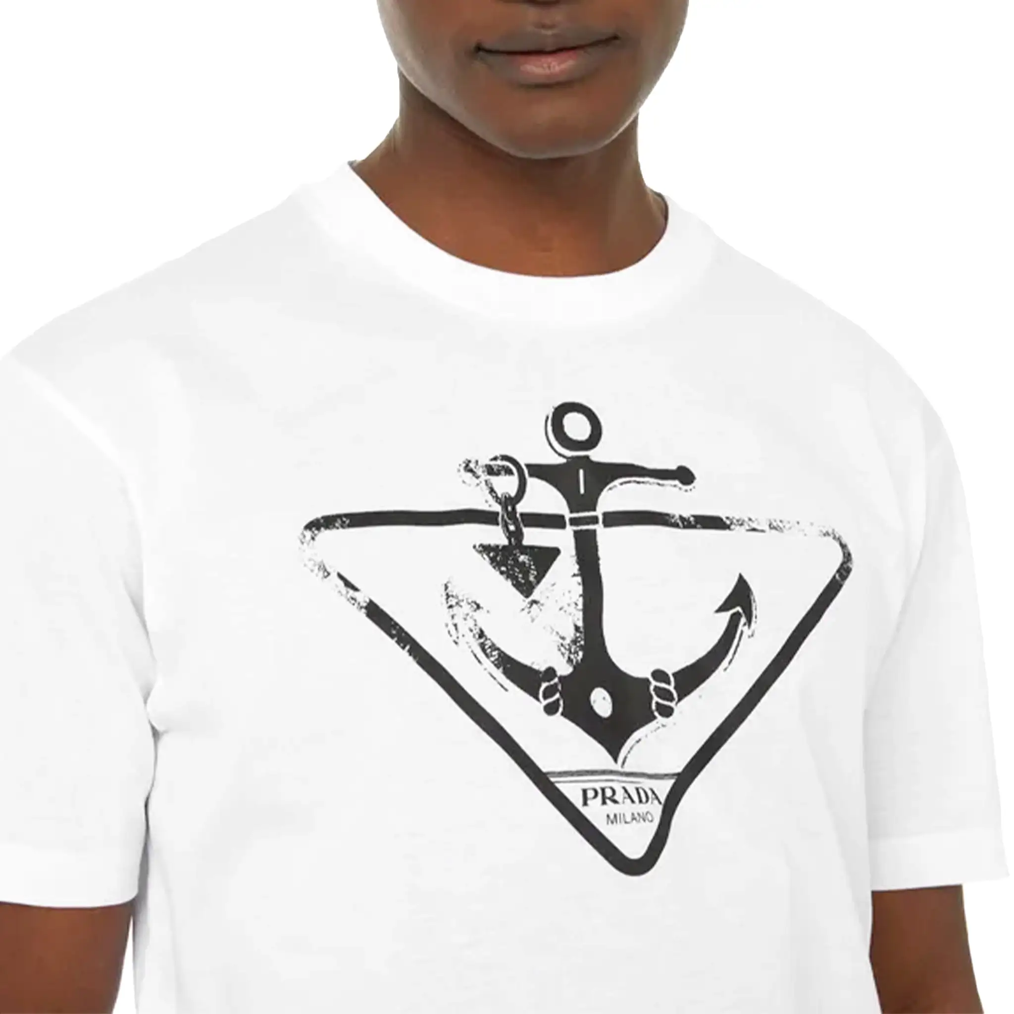 Prada Cotton Triangle Logo Print White T Shirt