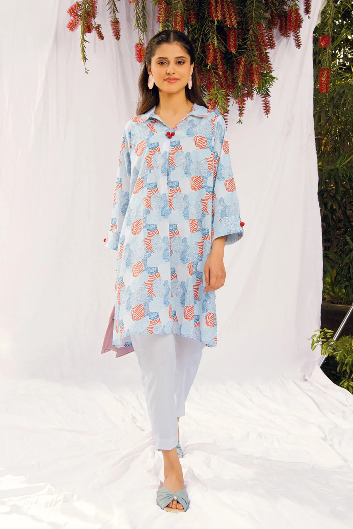 PRINTED COLLAR KURTA