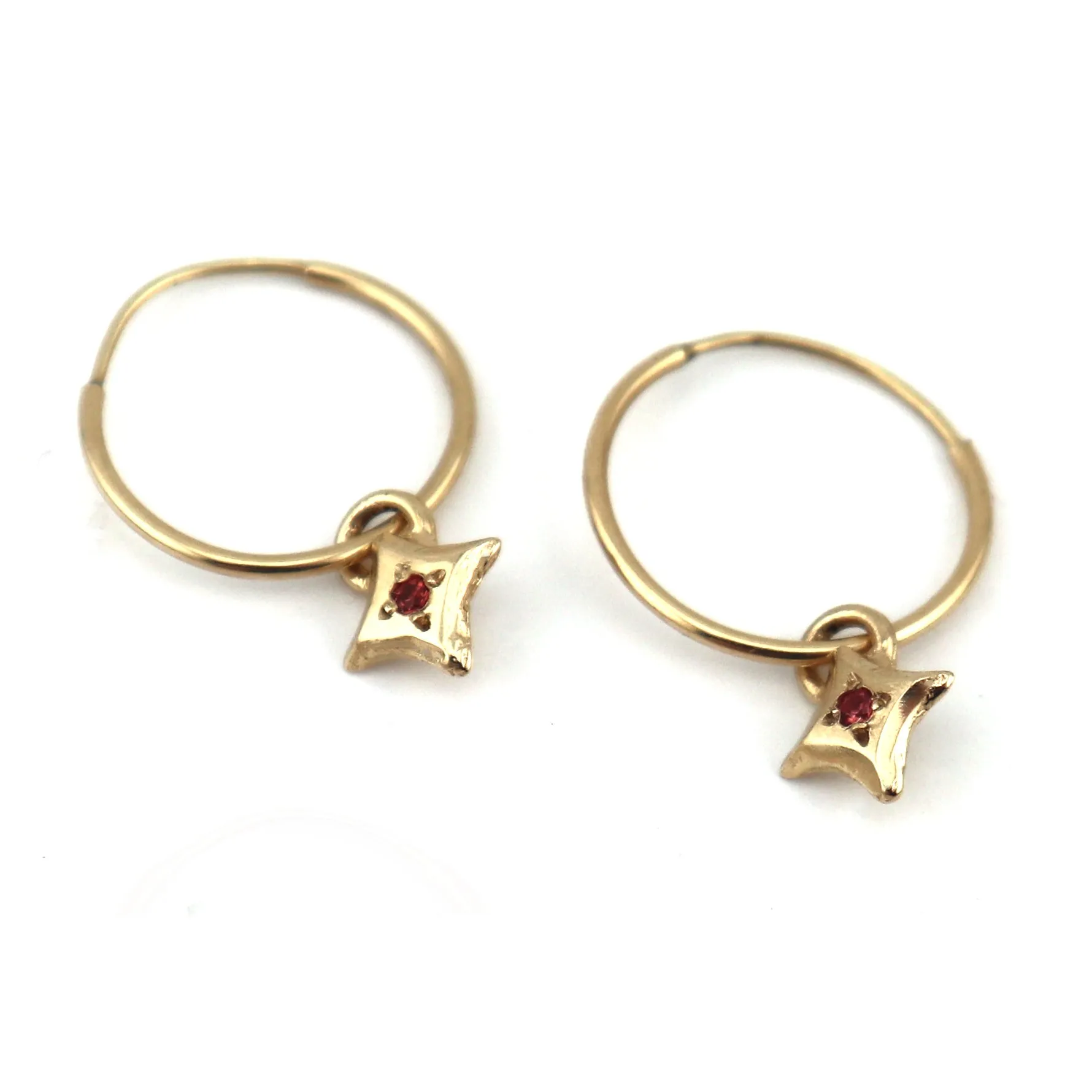 SPARKLE Tiny Hoops - 10k Gold with Pink Sapphire