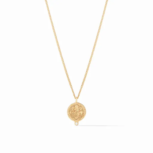 Trieste Coin CZ Solitaire Necklace Gold Cubic Zirconia by Julie Vos