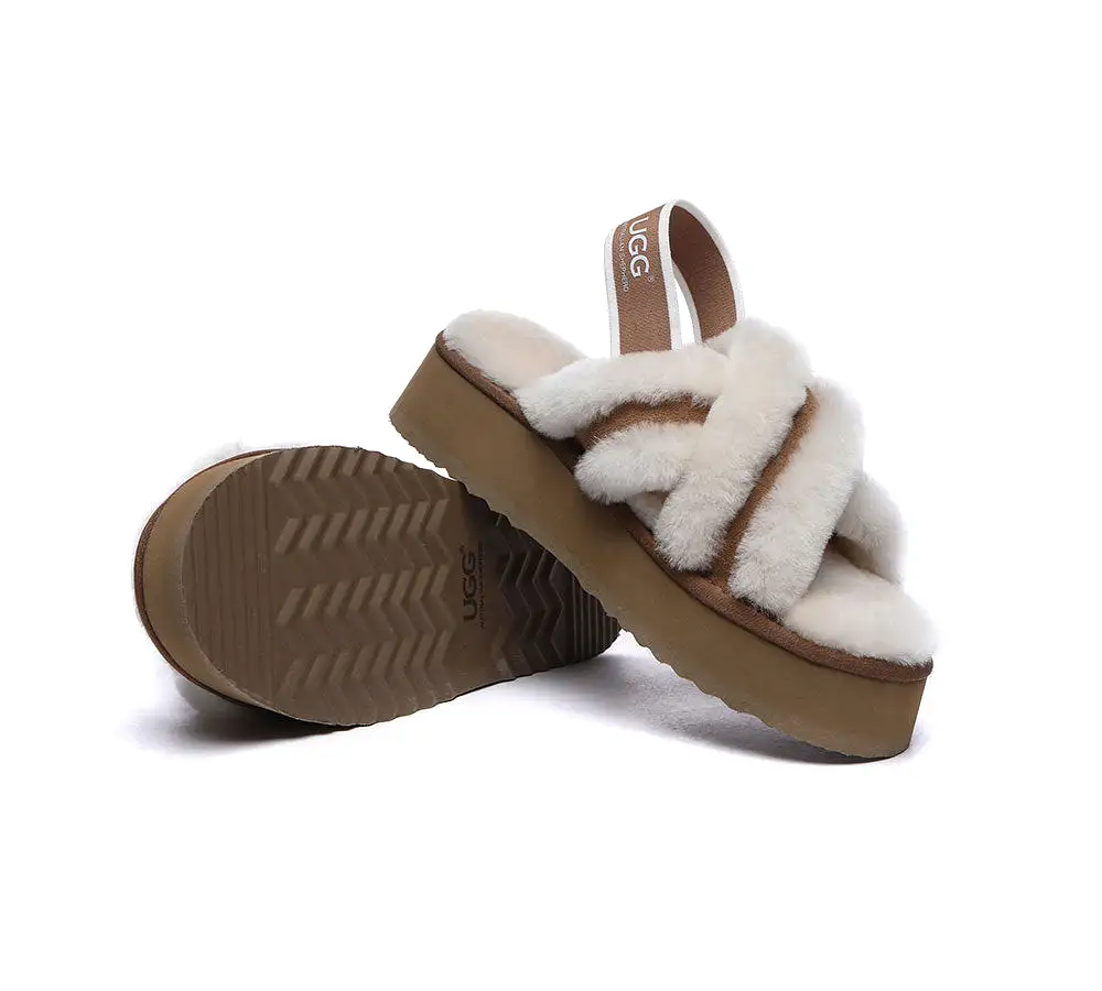 UGG Australian Shepherd Ugg Women High Platform Cross-Over Fluffy Slides Aditi