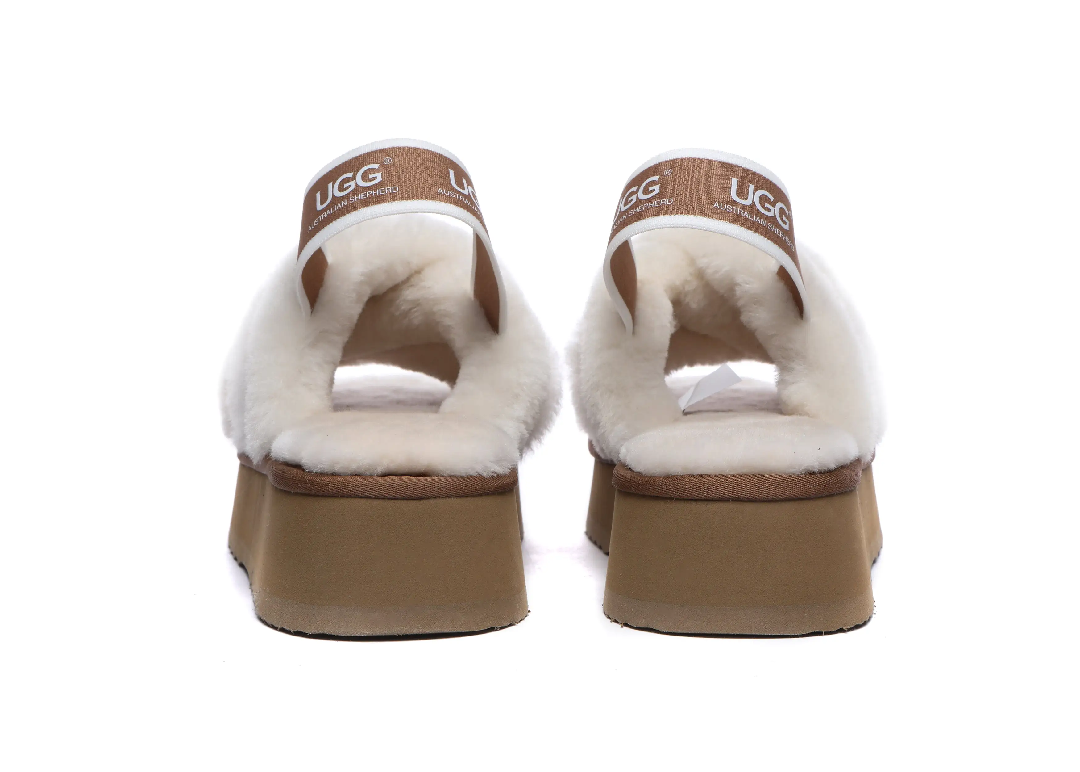 UGG Australian Shepherd Ugg Women High Platform Cross-Over Fluffy Slides Aditi