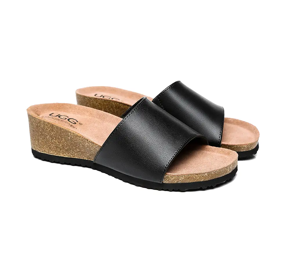 UGG Australian Shepherd Women Sandals Megan Platform Leather Wedge Slides