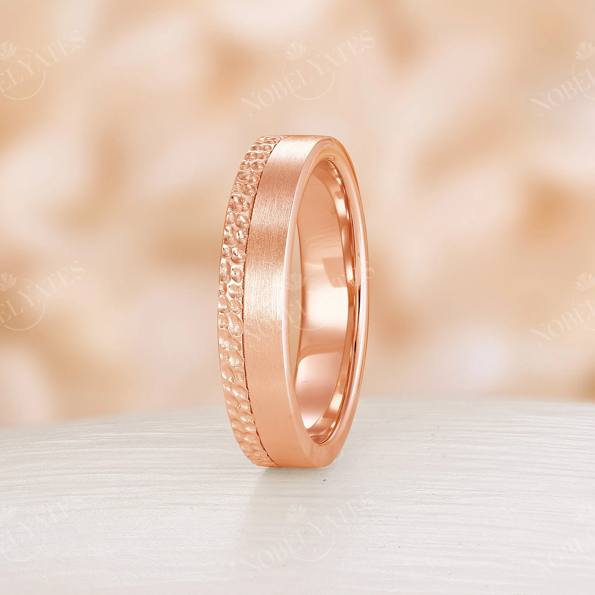 Unique Hammered Plain Wedding Couple Ring Rose Gold