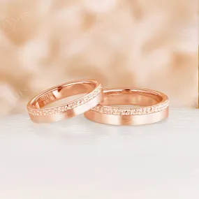 Unique Hammered Plain Wedding Couple Ring Rose Gold