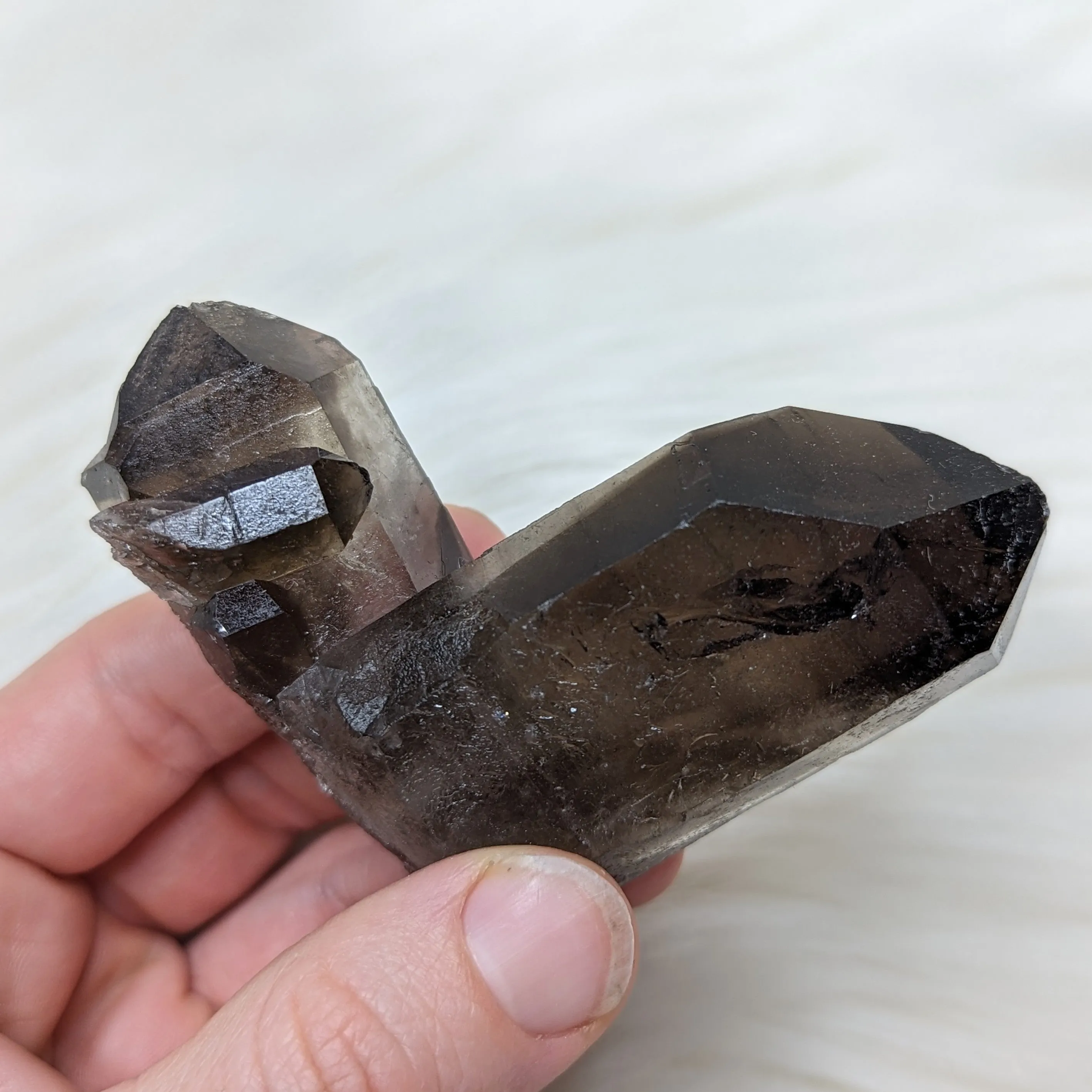 Unique, Perpendicular double terminated Smoky Quartz Point With baby