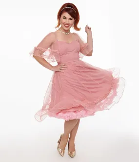 Unique Vintage 1950s Rose Ruffle Sweetheart Swing Dress