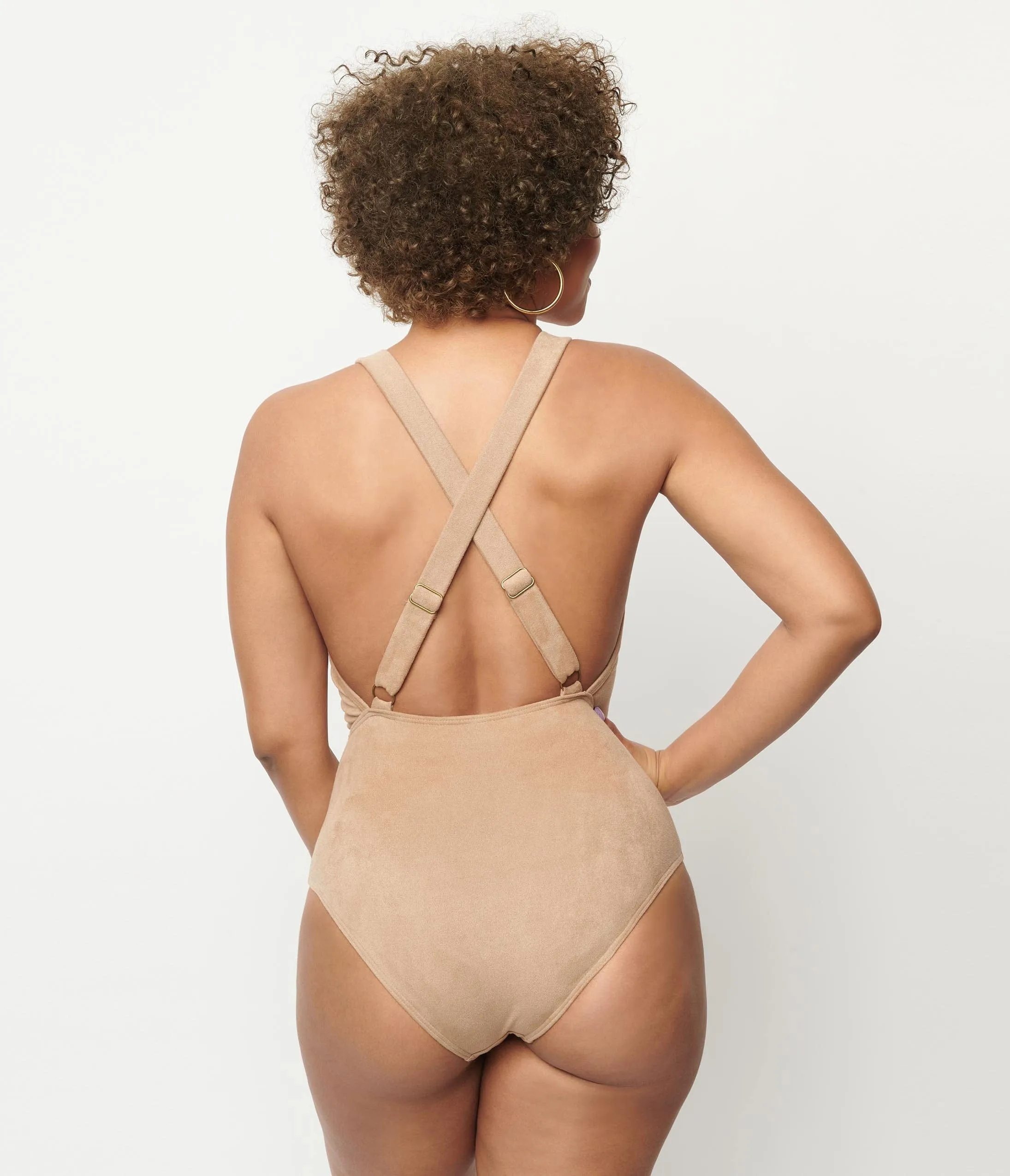 Unique Vintage 1970s Tan Suede Fringe Swimsuit