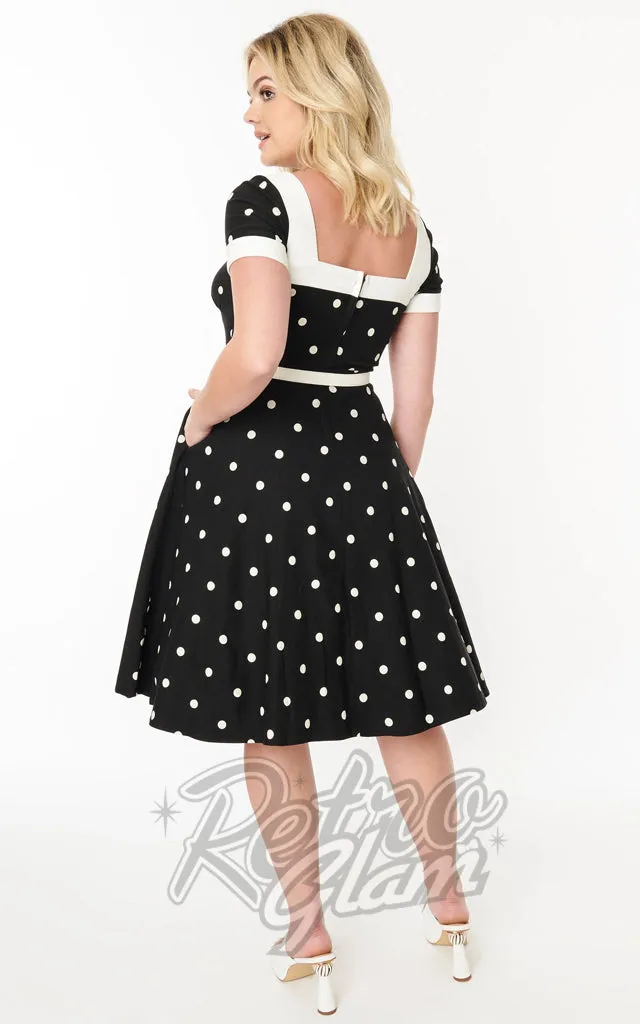 Unique Vintage Black & White Polka Dot Swing Dress