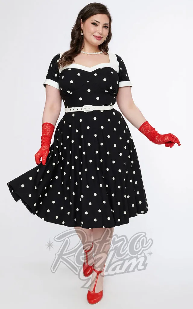 Unique Vintage Black & White Polka Dot Swing Dress