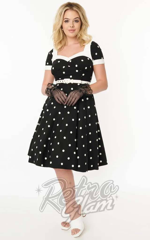 Unique Vintage Black & White Polka Dot Swing Dress