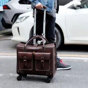 Unisex Genuine Leather Luggage Spinner Wheels Business Trolley Suitcase