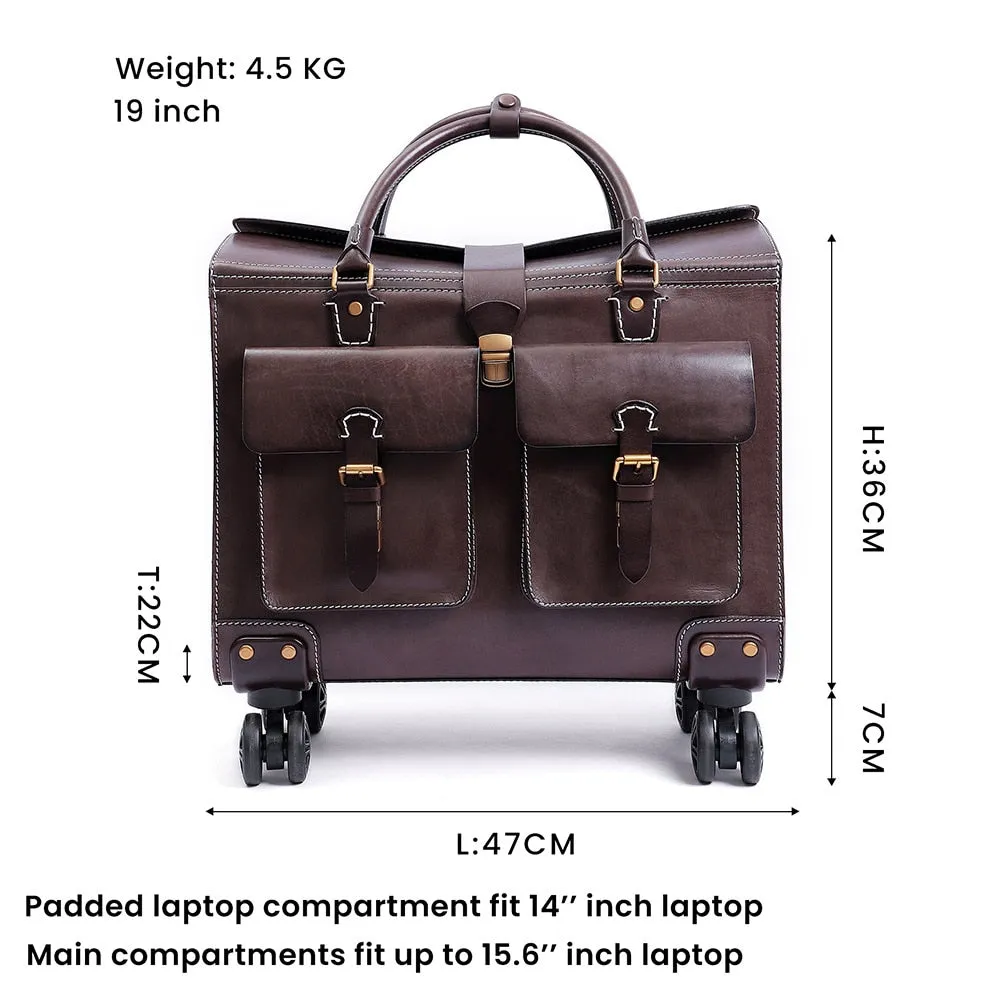 Unisex Genuine Leather Luggage Spinner Wheels Business Trolley Suitcase