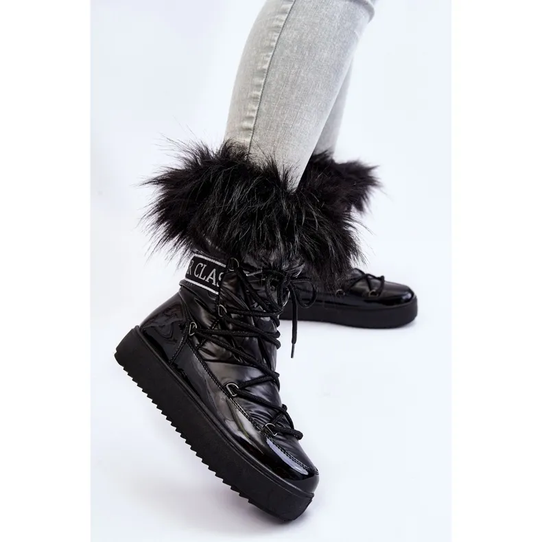 Women's Lace-up Snow Boots Black Santero