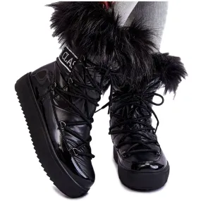 Women's Lace-up Snow Boots Black Santero