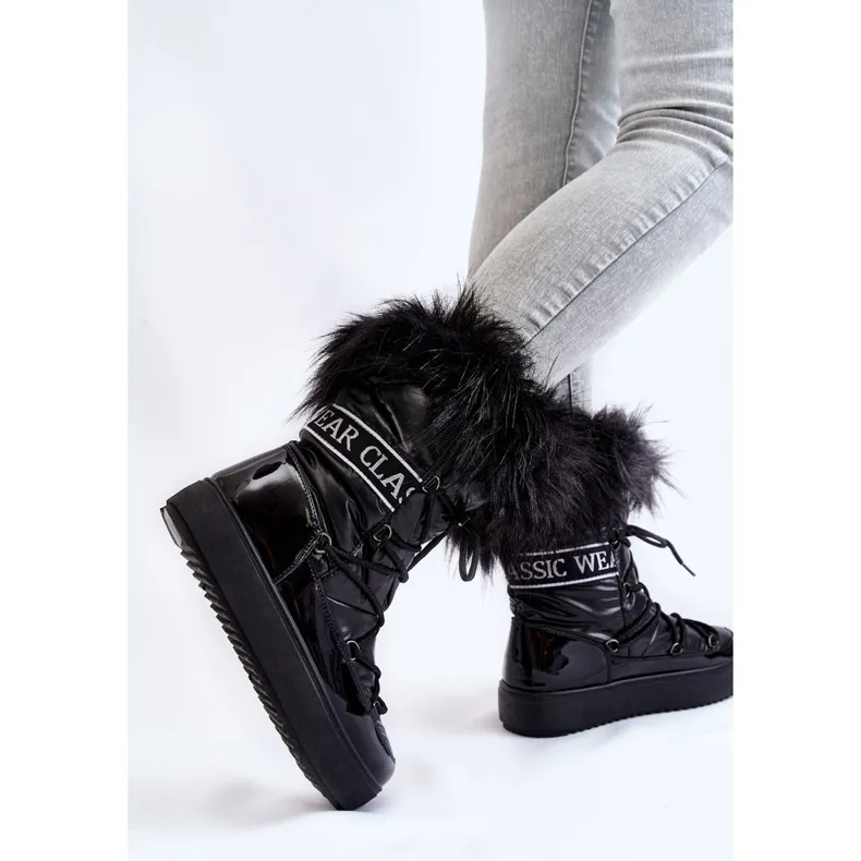 Women's Lace-up Snow Boots Black Santero