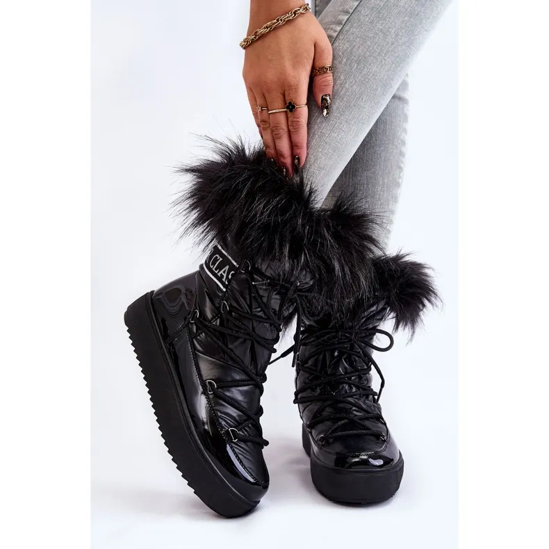 Women's Lace-up Snow Boots Black Santero