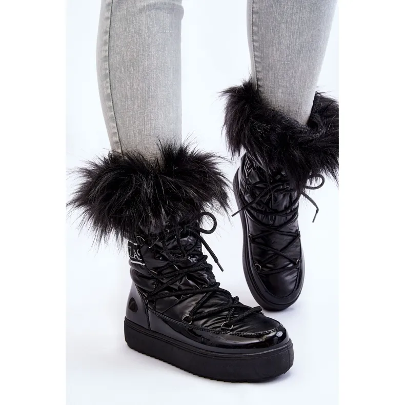 Women's Lace-up Snow Boots Black Santero