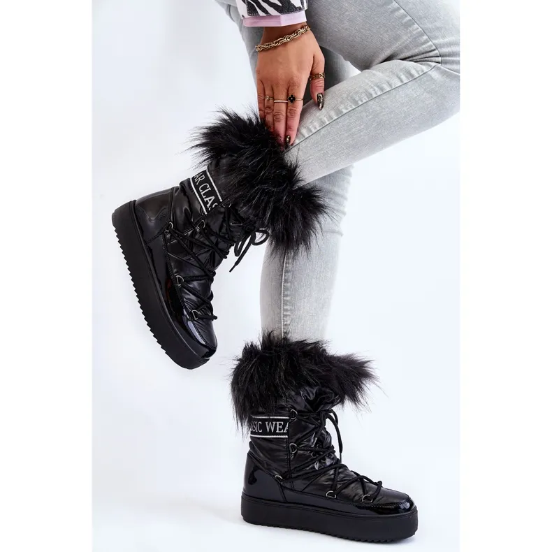 Women's Lace-up Snow Boots Black Santero