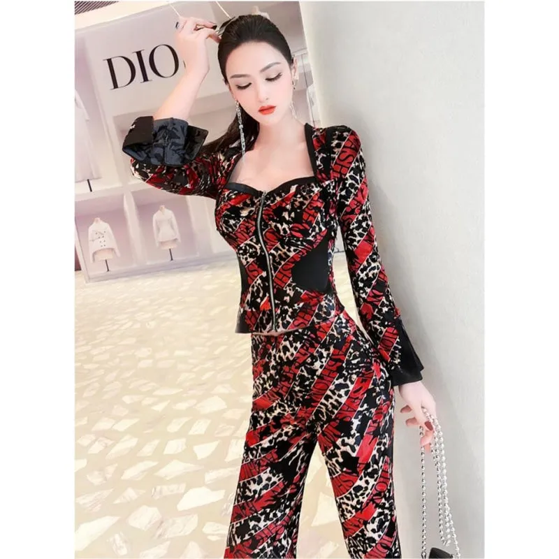 Women's Casual High Waist Long Sleeves Letter Pattern Two Piece Set