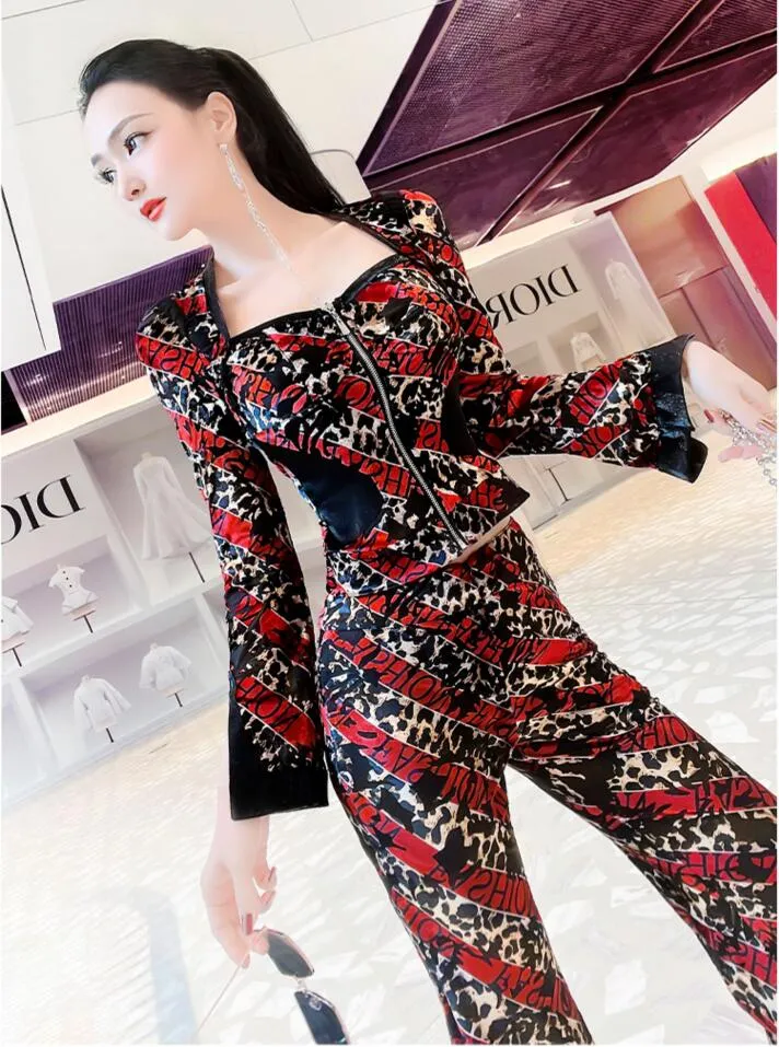 Women's Casual High Waist Long Sleeves Letter Pattern Two Piece Set