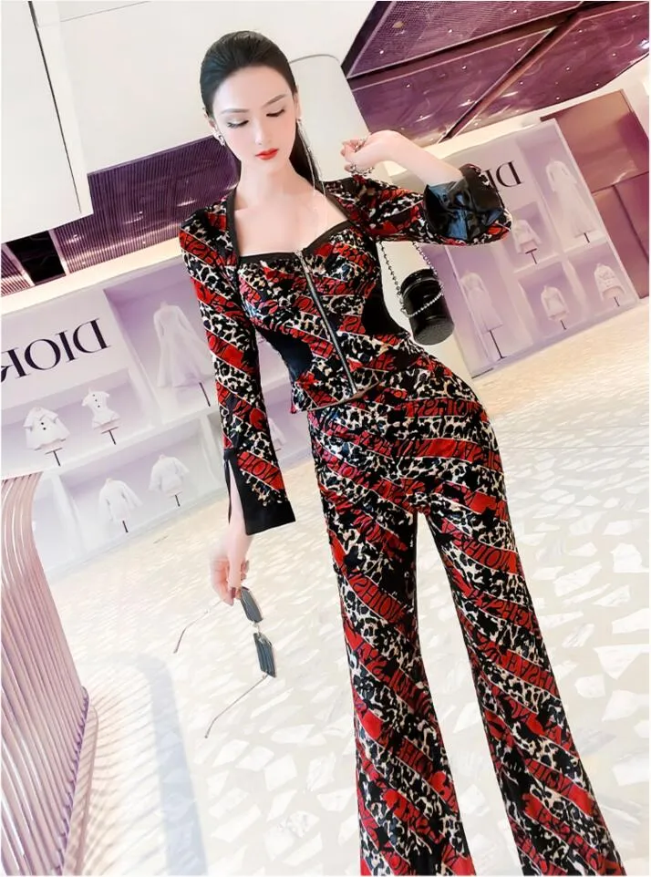 Women's Casual High Waist Long Sleeves Letter Pattern Two Piece Set