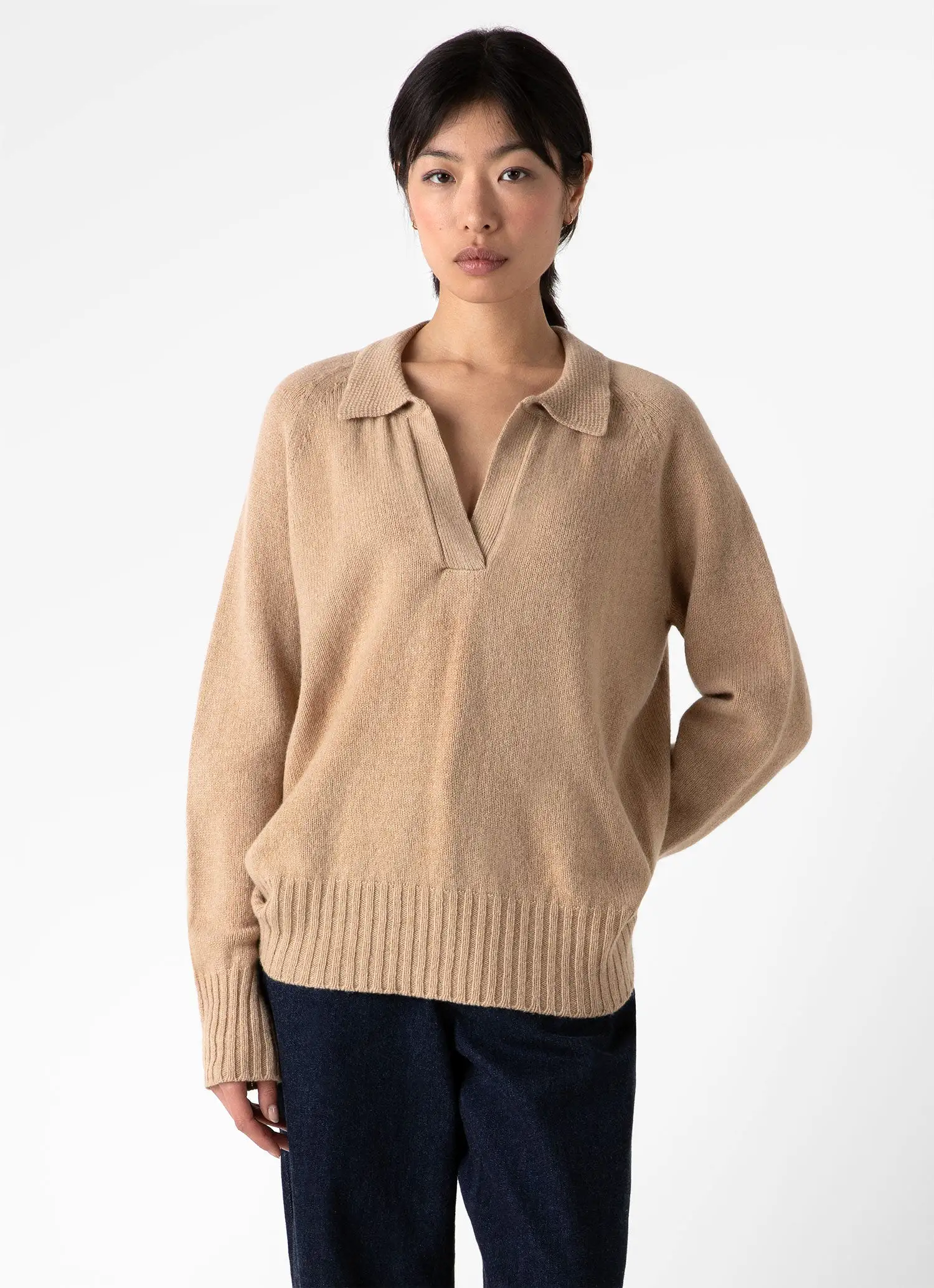 Women's Lambswool Polo Jumper in Light Camel