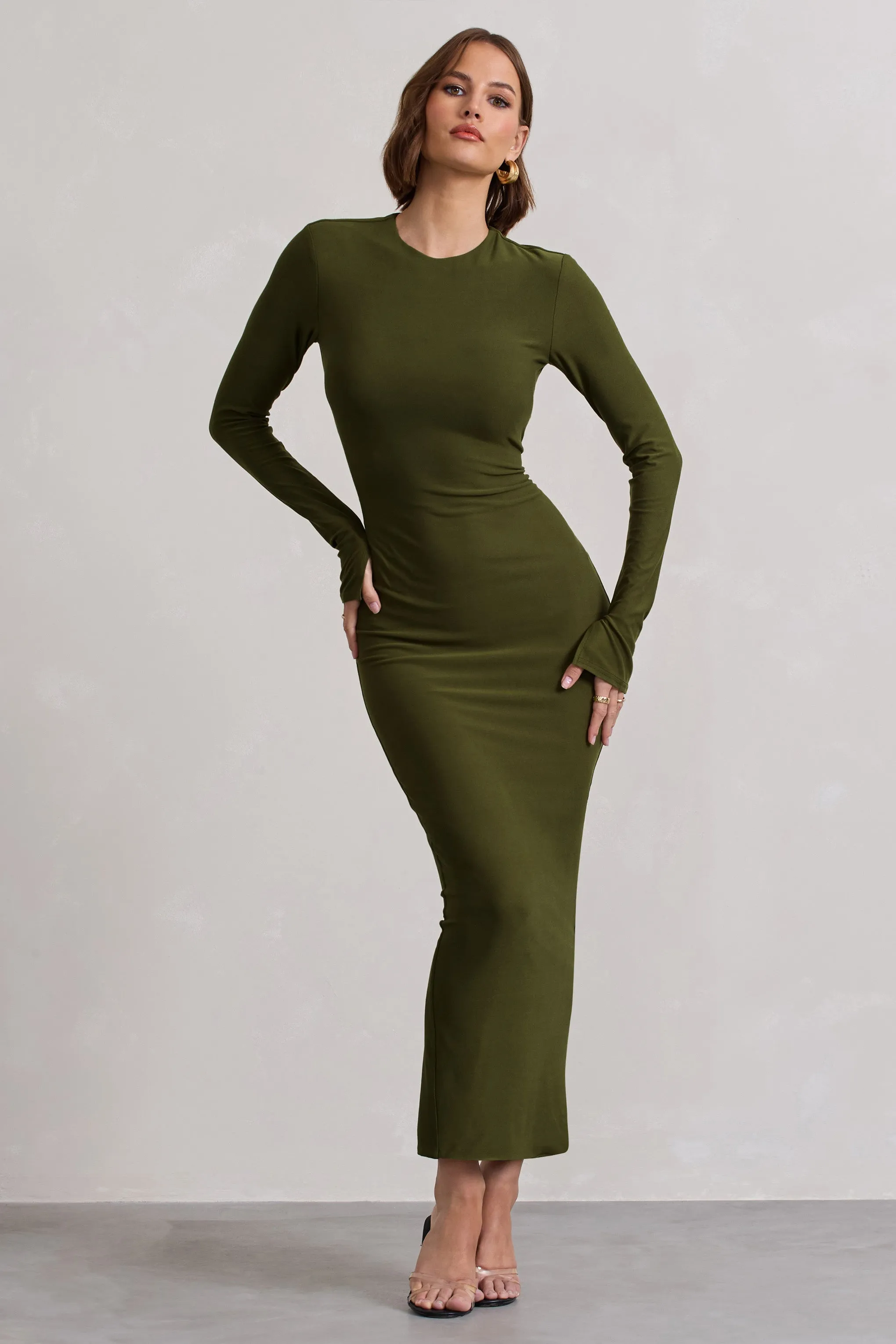 Wonder | Moss Green Bodycon Long-Sleeve Maxi Dress